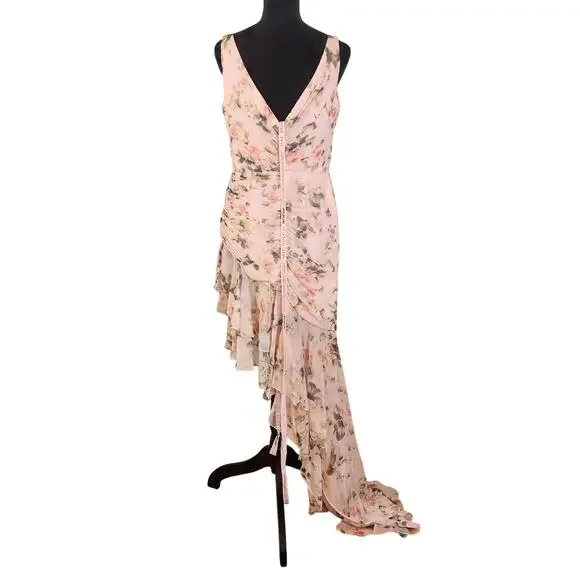 MAC DUGGAL NWT Rose Floral Asymmetrical Ruffled Gown, Size 10 - Picture 6 of 16